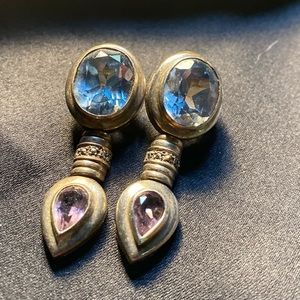Sterling silver amethyst and aquamarine stone post earrings